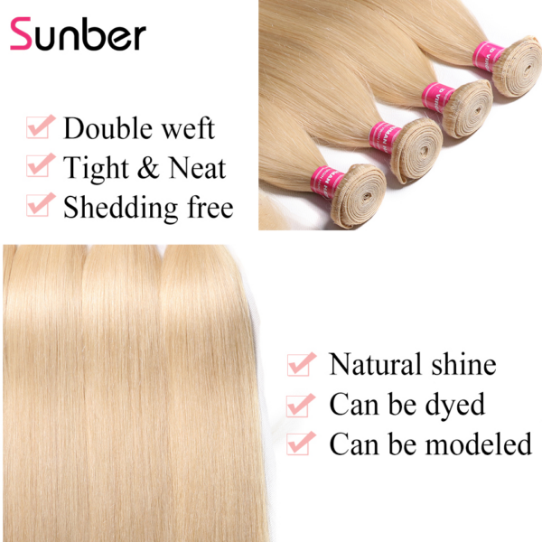 Sunber Hair 3 Bundles 613 Blonde Straight Human Hair Weaves With 4X4 Lace Closure - 12 12 12+10