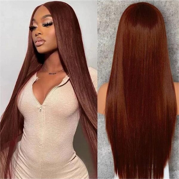 Wear & Go Reddish Brown Straight Wig Transparent Lace Front Wigs 100% Human Hair - 4X4 Lace / 150% / 14inch