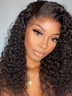 Jerry Curly Natural Black Wig Human Hair Wig Lace Front Wigs Fre-Cut Wigs 150% Density - 4x4 Lace / No / 32 inch