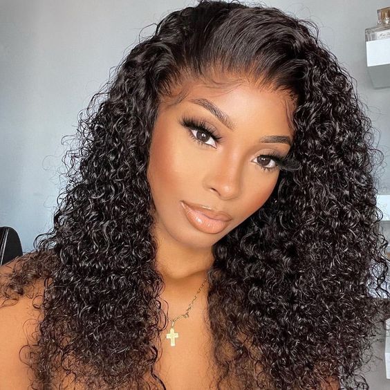 Jerry Curly Natural Black Wig Human Hair Wig Lace Front Wigs Fre-Cut Wigs 150% Density - 4x4 Lace / No / 24 inch