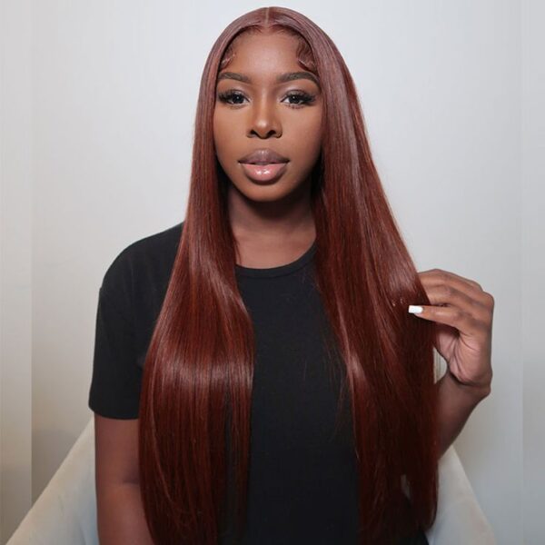 Wear & Go Reddish Brown Straight Wig Transparent Lace Front Wigs 100% Human Hair - 4X4 Lace / 150% / 14inch