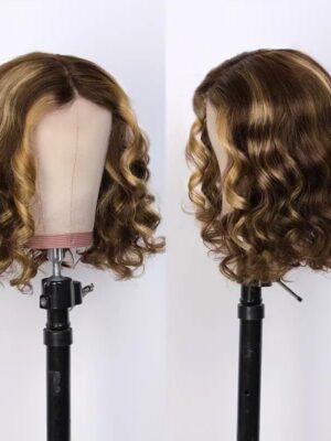 Short Glueless Body Wave Bob Wig 4x4/13x4 Lace Front Human Hair With Breathable Cap - 13x4 Lace / Brown Highlight / 16inch