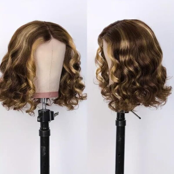 Short Glueless Body Wave Bob Wig 4x4/13x4 Lace Front Human Hair With Breathable Cap - 13x4 Lace / Brown Highlight / 12inch