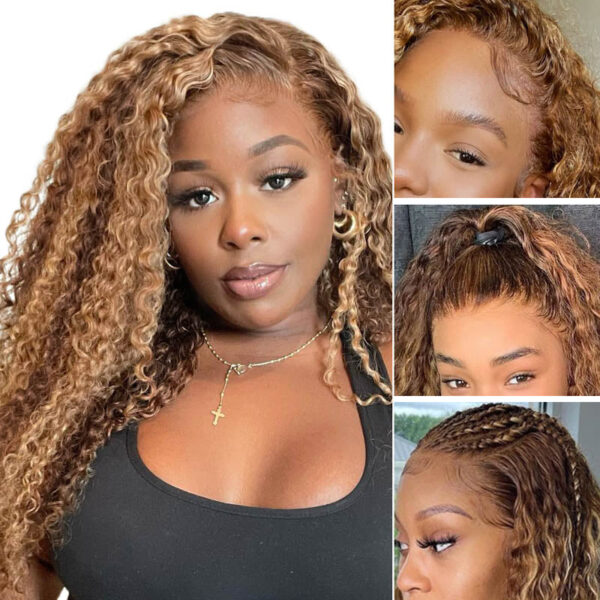 Highlight Color Water Wave Wig 180% Density 4x4 Lace Frontal HD Lace Wig - 4x4 Lace / NO / 22inch