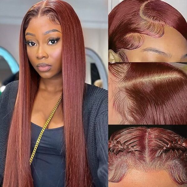 Wear & Go Reddish Brown Straight Wig Transparent Lace Front Wigs 100% Human Hair - 4X4 Lace / 150% / 14inch