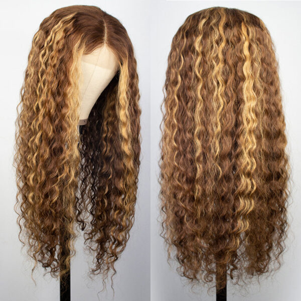 Honey Blonde Piano Highlight Color 180% Density Deep Wave13x4 Lace Front Transparent Frontal HD Lace Wig - 4x4 Lace / Yes（+） / 32inch