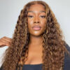 Honey Blonde Piano Highlight Color 180% Density Deep Wave13x4 Lace Front Transparent Frontal HD Lace Wig - 4x4 Lace / Yes（+） / 32inch