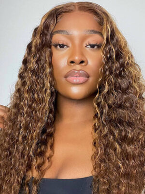 Honey Blonde Piano Highlight Color 180% Density Deep Wave13x4 Lace Front Transparent Frontal HD Lace Wig - 4x4 Lace / Yes（+） / 32inch