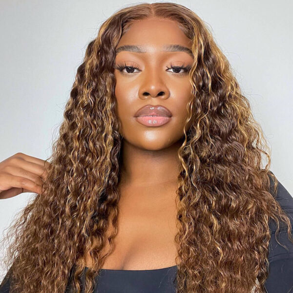 Honey Blonde Piano Highlight Color 180% Density Deep Wave13x4 Lace Front Transparent Frontal HD Lace Wig - 4x4 Lace / Yes（+） / 32inch