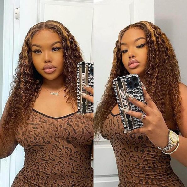Honey Blonde Piano Highlight Color 180% Density Deep Wave13x4 Lace Front Transparent Frontal HD Lace Wig - 4x4 Lace / Yes（+） / 32inch