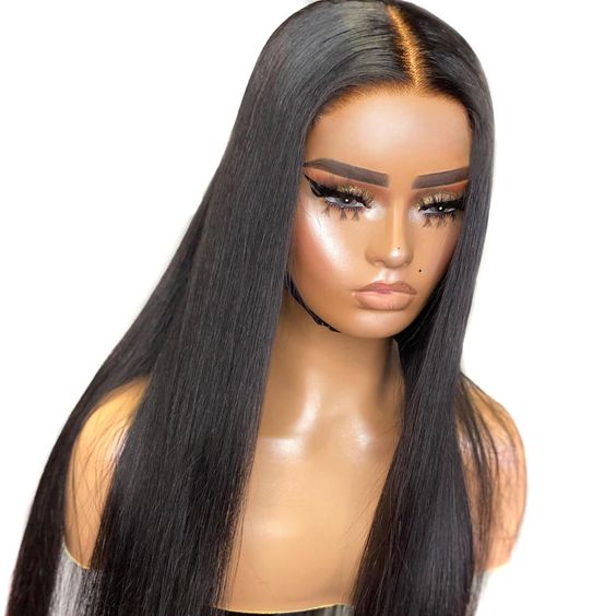 Pre-Cut Glueless Wig Natual Black Straight Human Hair Beginner Wear & Go Wigs - 4x4 Lace / 150% / 22 inch