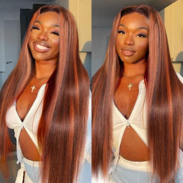 Sunber Mix Ginger And Copper Red Straight Human Hair Wigs Ombre Lace Front Wig - 18