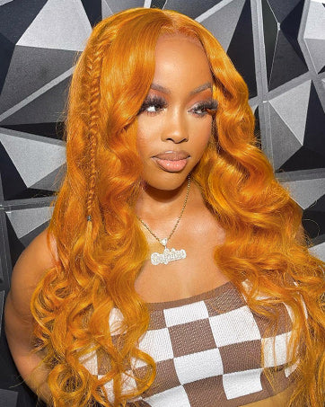 Pre-Cut Lace Wear Go Glueless Wig Ginger Orange Pure Color Body Wave Breathable - 5x5 Lace / 150% Density / 20 inch
