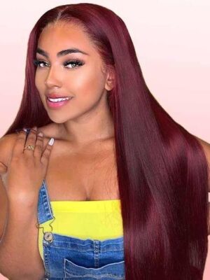 Glueless Wig Straight Wigs #99J Burgundy Color 4x4/13x4 HD Lace Front Wigs 150% Density Pre-plucked - 13x4 Lace / 180% / 24inch