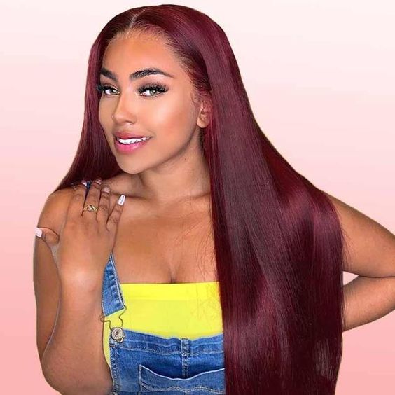 Glueless Wig Straight Wigs #99J Burgundy Color 4x4/13x4 HD Lace Front Wigs 150% Density Pre-plucked - 5x5 Lace / 150% / 32inch