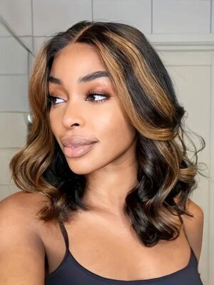 Short Glueless Body Wave Bob Wig 4x4/13x4 Lace Front Human Hair With Breathable Cap - 5x5 Lace / Black Highlight / 10inch