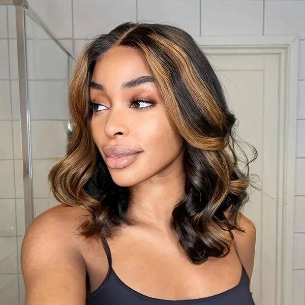 Short Glueless Body Wave Bob Wig 4x4/13x4 Lace Front Human Hair With Breathable Cap - 5x5 Lace / Black Highlight / 12inch
