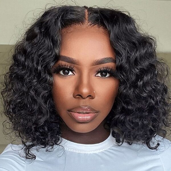 Glueless Wigs Natural Black Super Bouncy Loose Curly Transparent Lace Front Wigs - 4x4 Lace / 180% / 14