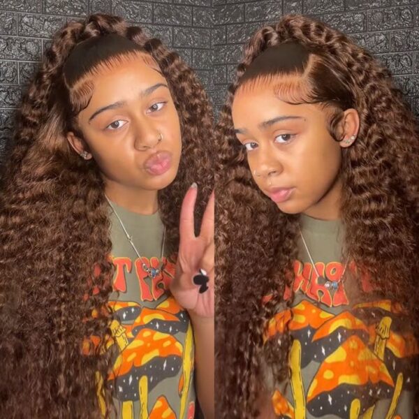 Chocolate Brown Color Curly Wig 13x4 HD Lace Front Wig With Micro Knot Pre Bleached Knots - 9x6 Lace / Lace Front / 28inch