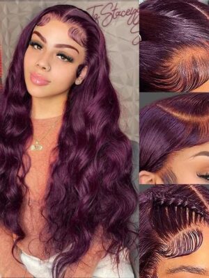 New Color Deep Purple Color Body Wave Wig Transparent Frontal HD Lace Wig 180% Density Hair Wig - 13x4 Lace / No / 18inch