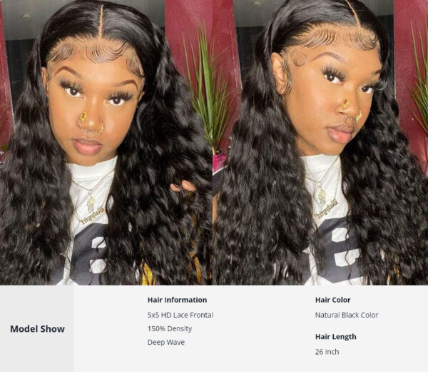 Sunber 5*5 Glueless HD Lace Closure Wig Deep Wave Human Hair Wigs - 16 / 200%