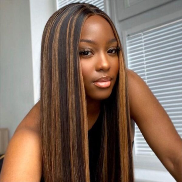 Pre-Cut Lace Wear Go Glueless Wig Black With Honey Blonde Piano Color Straight Breathable - 5x5 Lace / 150% Density / 30 inch