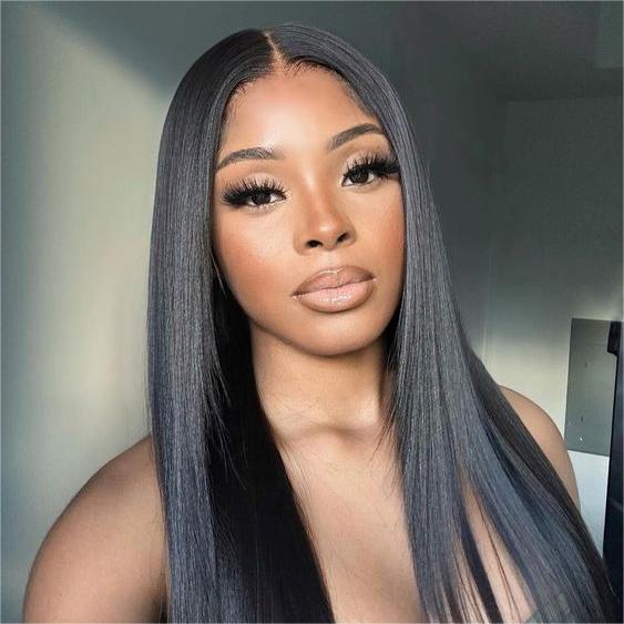 Pre-Cut Glueless Wig Natual Black Straight Human Hair Beginner Wear & Go Wigs - 4x4 Lace / 150% / 22 inch