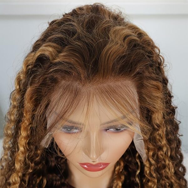 4/27 Honey Blonde With Brown Wig 360 Lace Curly Human Hair Wig 150% Density - 360 Lace / 180% / 16inch