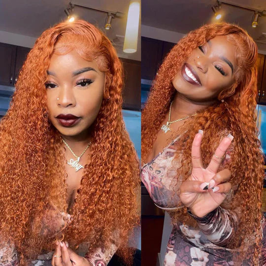 Ginger Color Wig Curly Wig 180% Density 4*4/13*4/13*6 Lace Front Wig - 13x4 Lace / Yes / 18inch