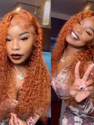 Ginger Color Wig Curly Wig 180% Density 360 Lace Human Hair Wig - 360 Lace / 180% / 18inch