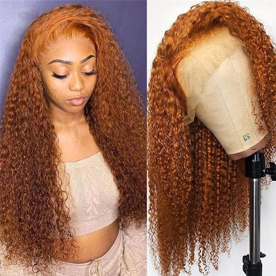 Ginger Color Wig Curly Wig 180% Density 4*4/13*4/13*6 Lace Front Wig - 13x4 Lace / Yes / 18inch