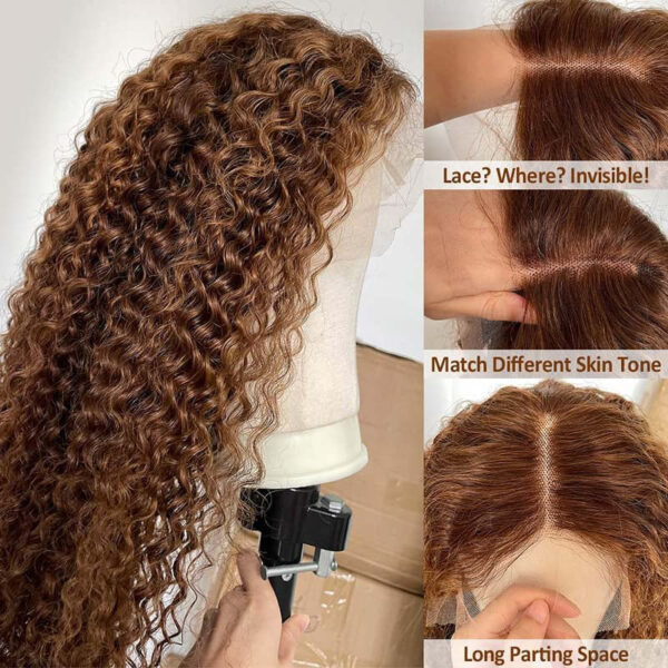 New Honey Blonde Highlight Color Curly 4x4 Frontal HD Lace Wig - 13x4 Lace / NO / 26inch
