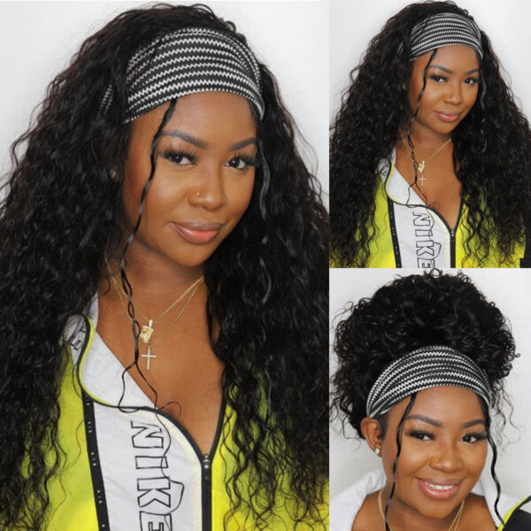 Sunber Water Wave Glueless Headband Wig Human Hair Natural Color 180% Density - 18