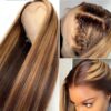 Highlights Color 360 Transparent Lace Wig Straight Human Hair Wig For Black Woman - 360 Lace / 150% / 32inch