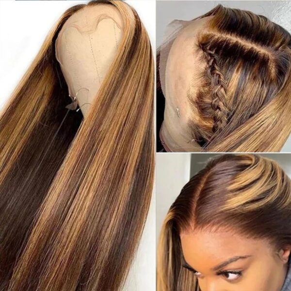 Highlights Color 360 Transparent Lace Wig Straight Human Hair Wig For Black Woman - 360 Lace / 150% / 32inch