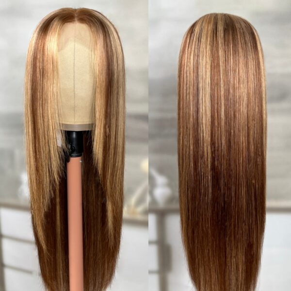 Highlights Color 360 Transparent Lace Wig Straight Human Hair Wig For Black Woman - 360 Lace / 150% / 32inch