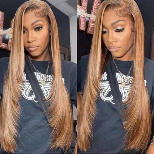 Highlights Color 360 Transparent Lace Wig Straight Human Hair Wig For Black Woman - 360 Lace / 150% / 32inch