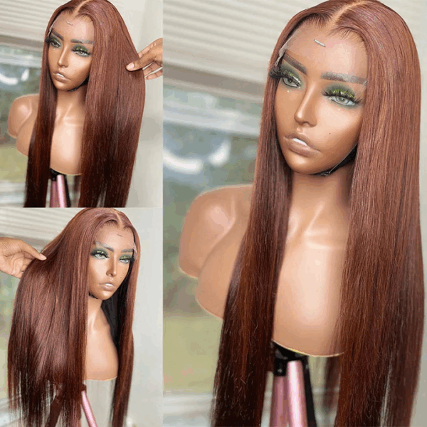 Chestnut Brown Color Wig 13x6 HD Lace Front Wig Pre-plucked Straight #4 Color Human Hair Wig - 13x6 Lace / 180% / 28inch