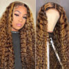 4/27 Honey Blonde With Brown Wig 360 Lace Curly Human Hair Wig 150% Density - 360 Lace / 180% / 16inch