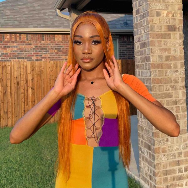 Ginger Orange Color Straight Wig 13x4 Transparent HD Lace Front Wigs 180% Density - 4x4 Lace / Yes（+） / 26inch