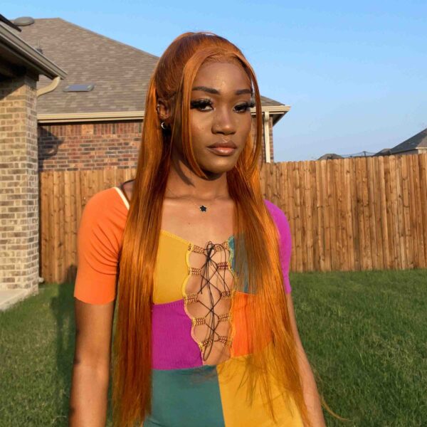 Ginger Orange Color Straight Wig 13x4 Transparent HD Lace Front Wigs 180% Density - 4x4 Lace / Yes（+） / 26inch