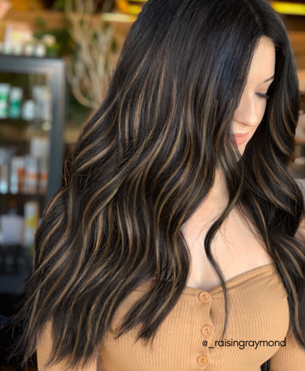 invisible clip-in hair extensions #1b-6 dark highlights. - 16" / Classic