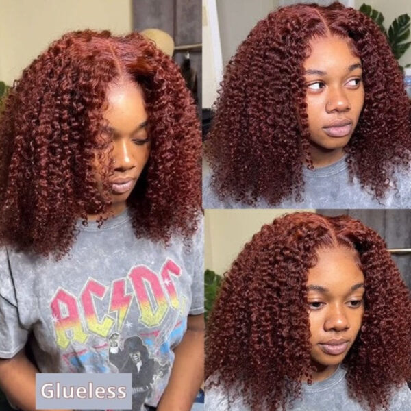 Sunber Kinky Curly Reddish Brown 6x4.75 Pre-Cut Lace Closure Wig Human Hair Glueless Wig - 24 / 6*4.75 Pre-Cut-With Baby Hair / 150%