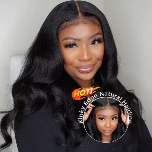Sunber Yaki Straight Glueless Pre-cut 7x5 Bye Bye Knots Lace Closure Wig With Bleach Knots - 24 Gina Same Style / Kinky Edge 7*5 Bye Bye Knots-Yaki St