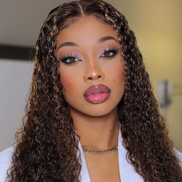 #1B/30 Highlight Color Wigs Curly HD Lace Front 13x4 Lace 180% Density Human Hair Wig - 13x6 Lace / No / 30inch