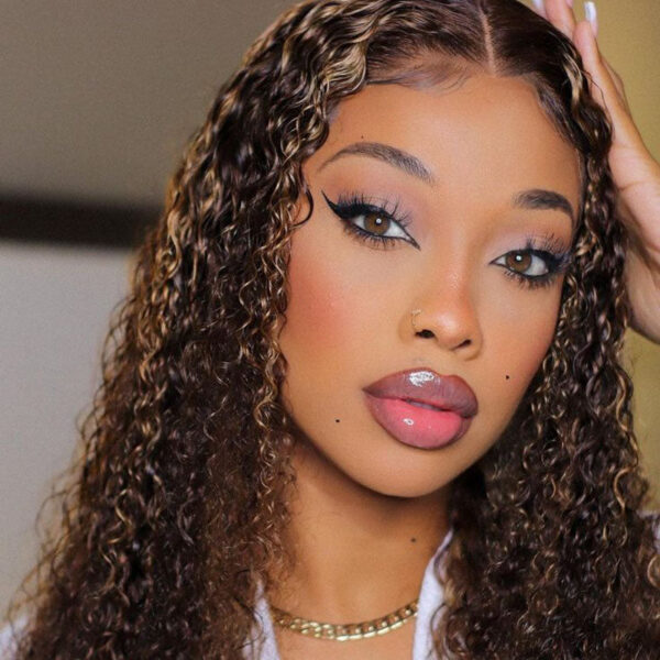 #1B/30 Highlight Color Wigs Curly HD Lace Front 13x4 Lace 180% Density Human Hair Wig - 13x6 Lace / No / 30inch