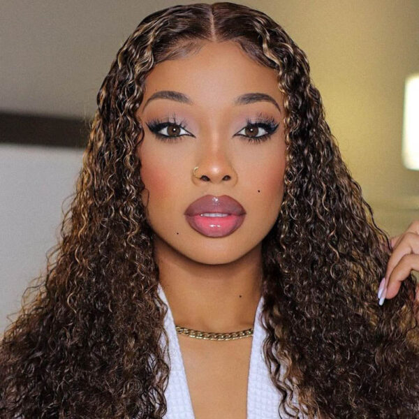 #1B/30 Highlight Color Wigs Curly HD Lace Front 13x4 Lace 180% Density Human Hair Wig - 13x6 Lace / No / 30inch