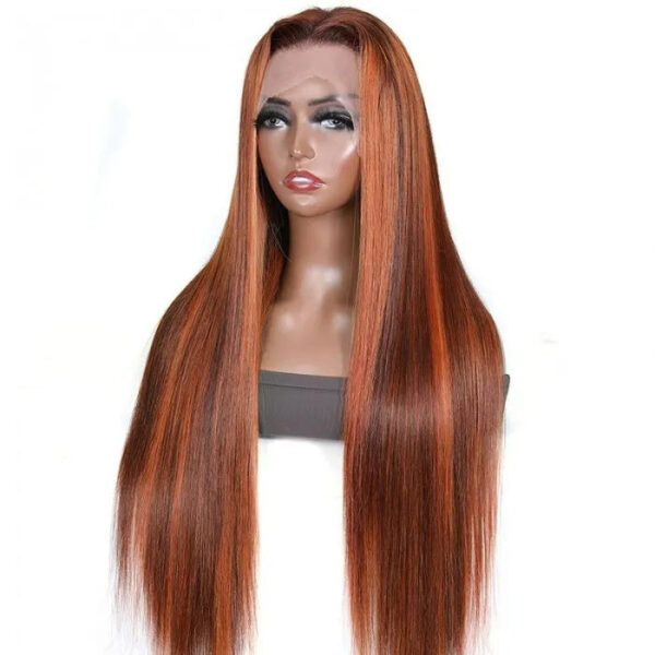 Sunber Mix Ginger And Copper Red Straight Human Hair Wigs Ombre Lace Front Wig - 18