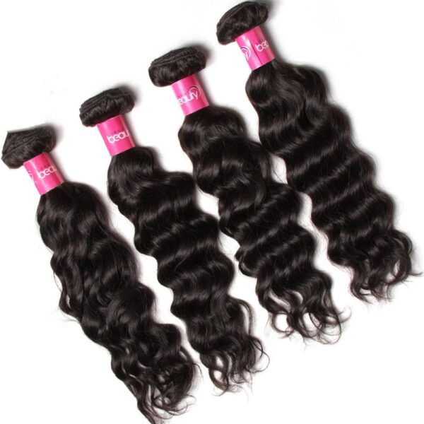 Sunber Hair Peruvian Virgin Natural Wave Hair 3 Bundles with Lace Frontal, 100% Human Virgin Hair - 12 12 12+12 / 13*4 Lace Frontal
