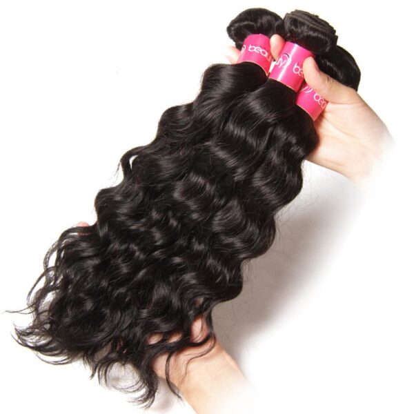 Sunber Hair Peruvian Virgin Natural Wave Hair 3 Bundles with Lace Frontal, 100% Human Virgin Hair - 12 12 12+12 / 13*4 Lace Frontal